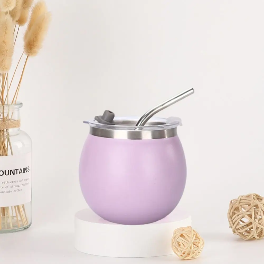 Taza de té de doble pared, taza de Yerba Mate argentina, tazas aisladas de acero inoxidable de 5oz con pajita y tapa, taza de huevo portátil, regalo