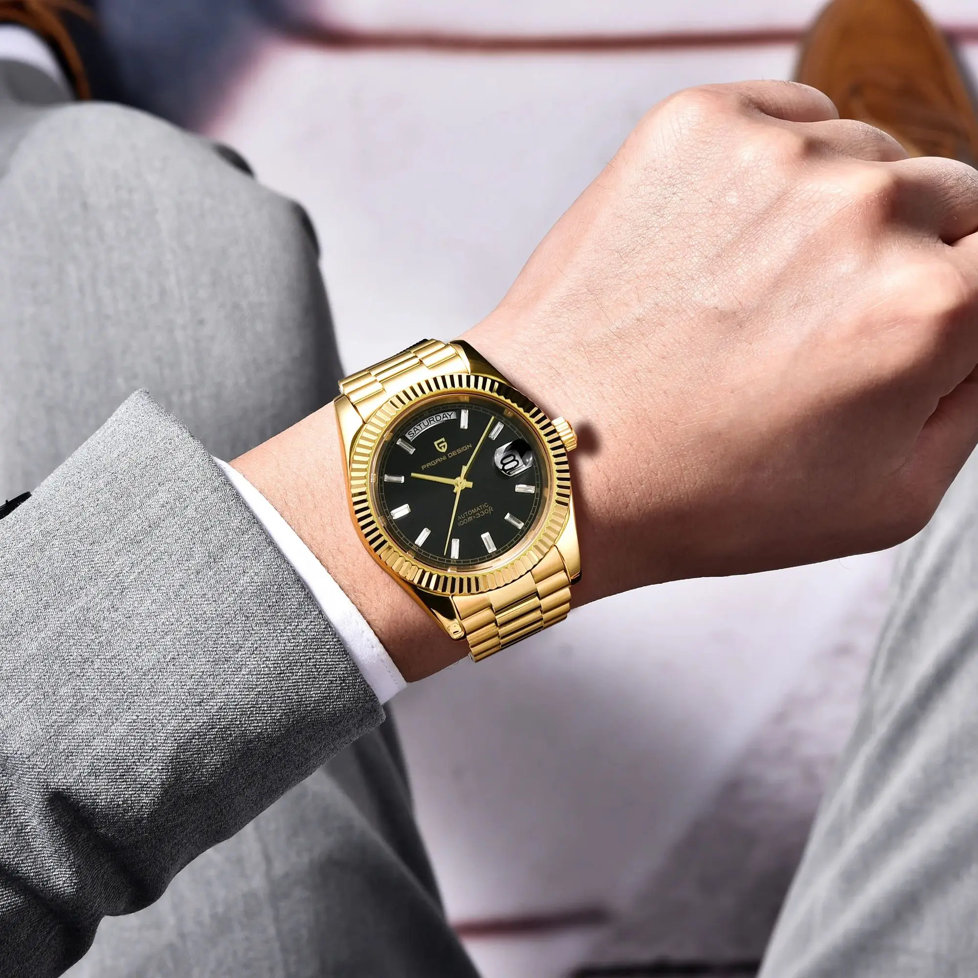 PAGANI DESIGN Date Week 40MM Brand Gold Automatic Men Mechanical Wrist Watch thumbnail 2