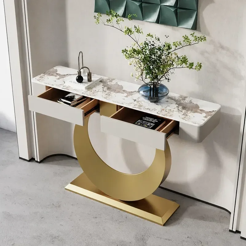Light Luxury High End Rock Slab Entrance Cabinet Decorative Art Storage for Living Room Corridor Hallway Modern Home