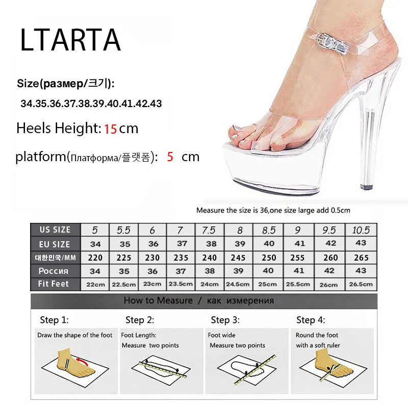 Mclubgirl 34-43 Summer Sexy Super High Heels 15CM Stiletto Waterproof Platform Sandals Transparent Crystal Wedding Shoes LFD