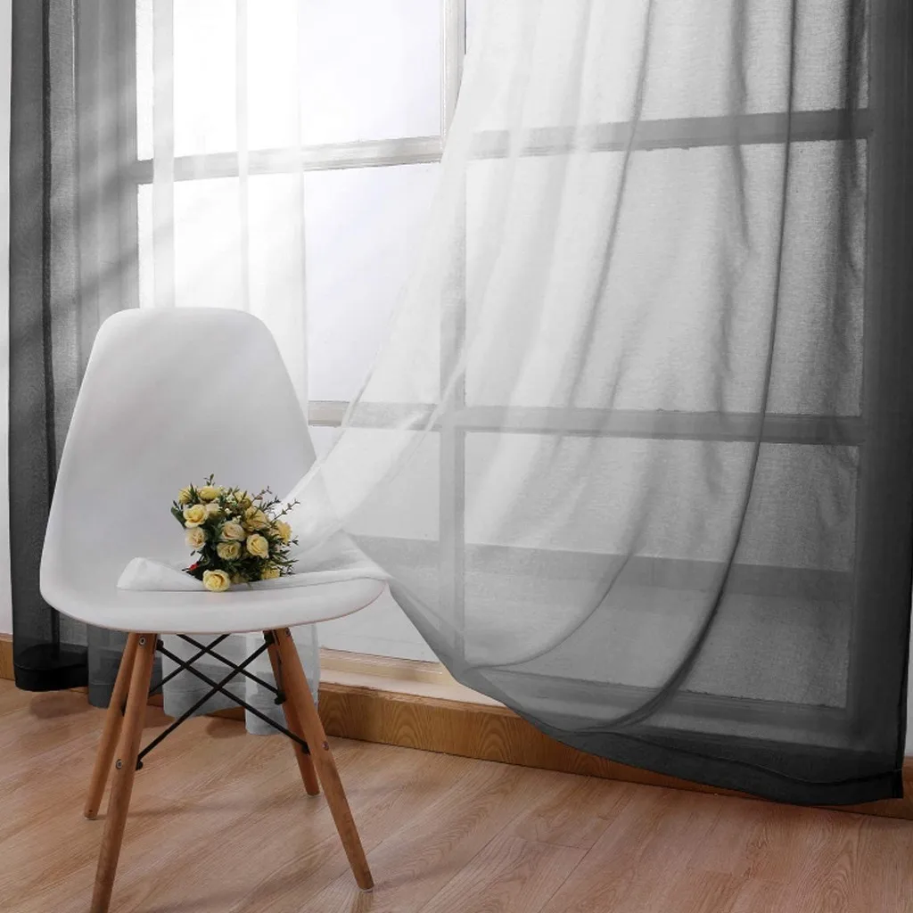 1pc Curtain Faux Grommet Filter Semi Transparent Gradient Curtain 1.32mx1.6m Multiple Colors Available For Home Curtains