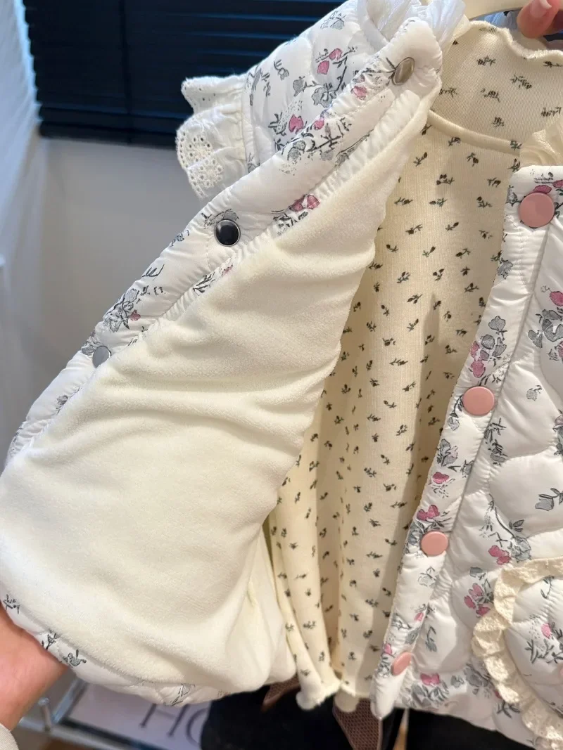 UNITIM Herbst Winter Kinder Mädchen Weste 2-8 Jahre Mädchen Blumendruck Ärmellose Jacke Lose Verdickte Warme Kinder Mädchen Oberbekleidung – Detail 9
