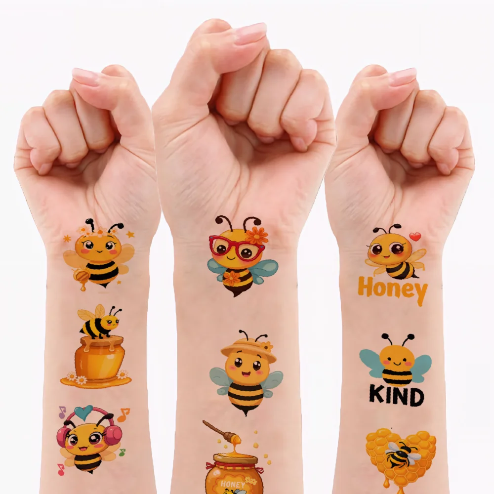 

108pcs Temporary Tattoo Bee Stickers Cartoon Honey Stickers Waterproof Long-lasting Body Stickers For Adults