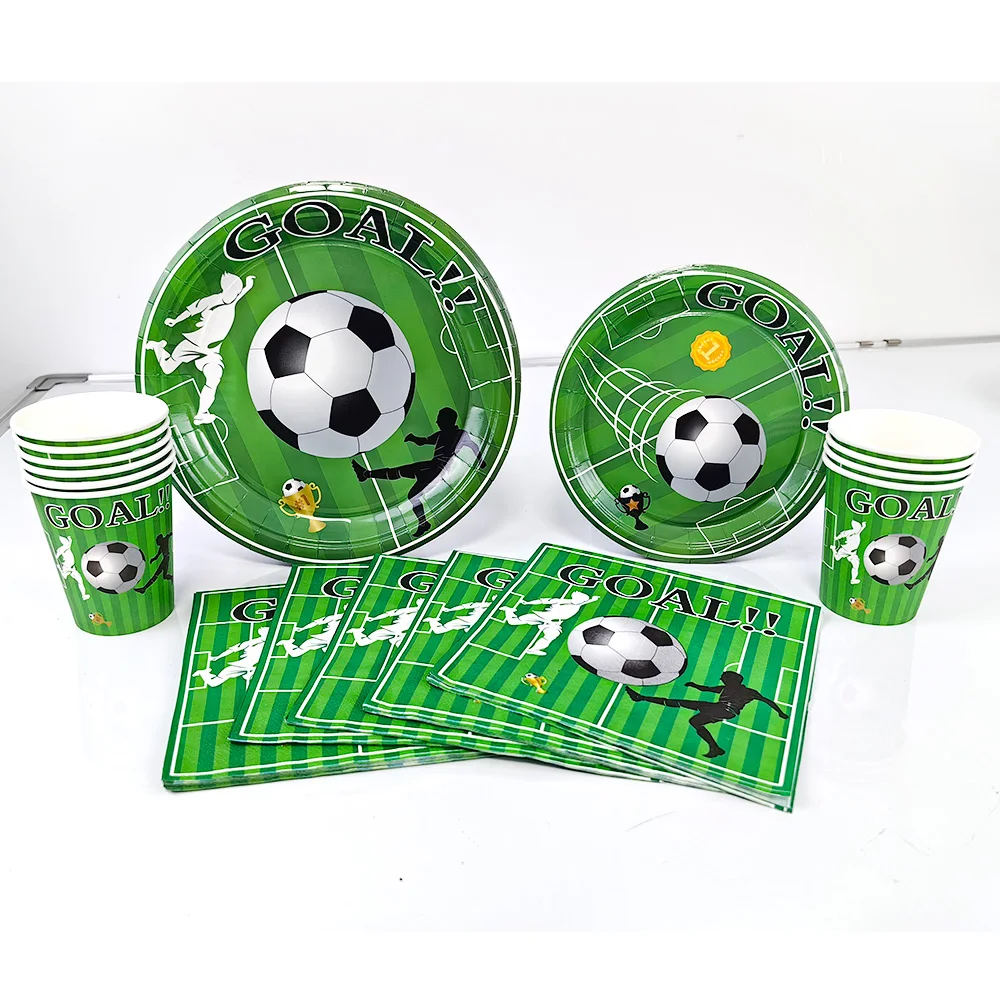 Soccer Theme Disposable Tableware Set Paper Plates Cups Napkins Tablecloth Boys Sports Football Birthday Party Decor Supplies