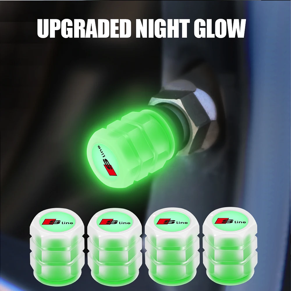 4Pc Luminous Valve Caps Fluorescent Night Glowing Decor Car Motorcycle Bicycle Wheel Hub Valve Stem Covers for AUDI SLINE Badge