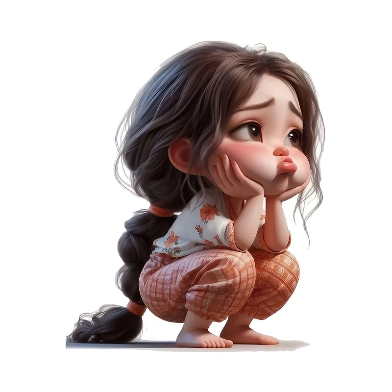 Glossy Pouting Braided Cute Girl Waterproof Self-Adhesive Vinyl Sticker Decal For Car Laptop Water Bottle Motorcycle Wall Cup