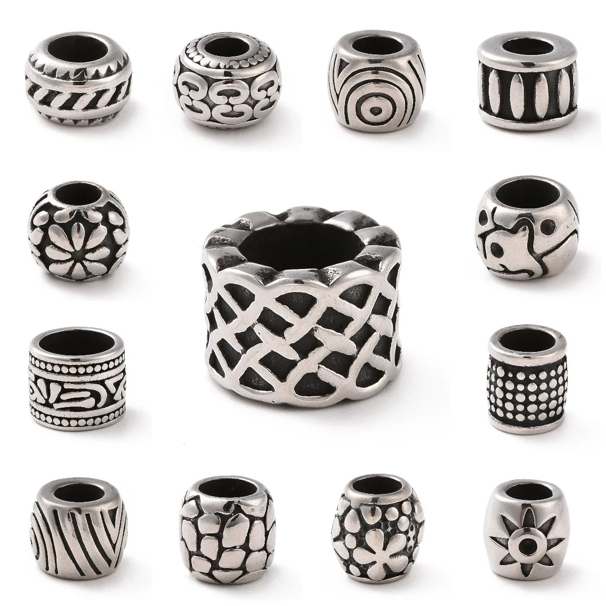 10pcs 304 Stainless Steel Metal Loose Spacer Beads Large Hole Charm Beads for Jewelry Making DIY Bracelet Necklace Supplies