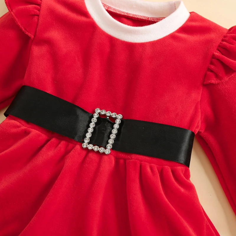 Baju monyet natal bayi balita perempuan, baju monyet lengan panjang leher O dengan ikat kepala untuk bayi baru lahir Hari Natal