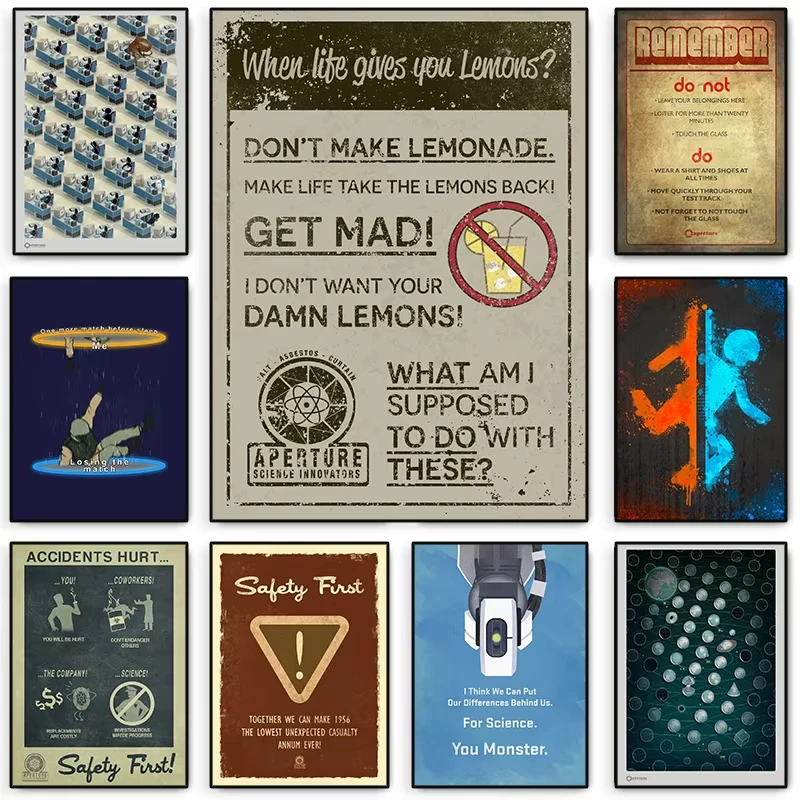 Póster impreso en lienzo de Portal de videojuegos clásico, imagen artística de pared para sala de juegos, dormitorio, decoración del hogar, Mural de regalo