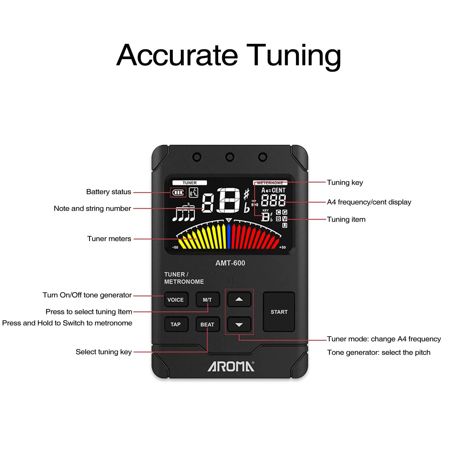 AROMA 3 AMT-600 in 1 Generator Chromatic Tuner Metronome/Tuner/Tone Generator Beat Tempo Lcd Digital Piano Violin Bass Banjo