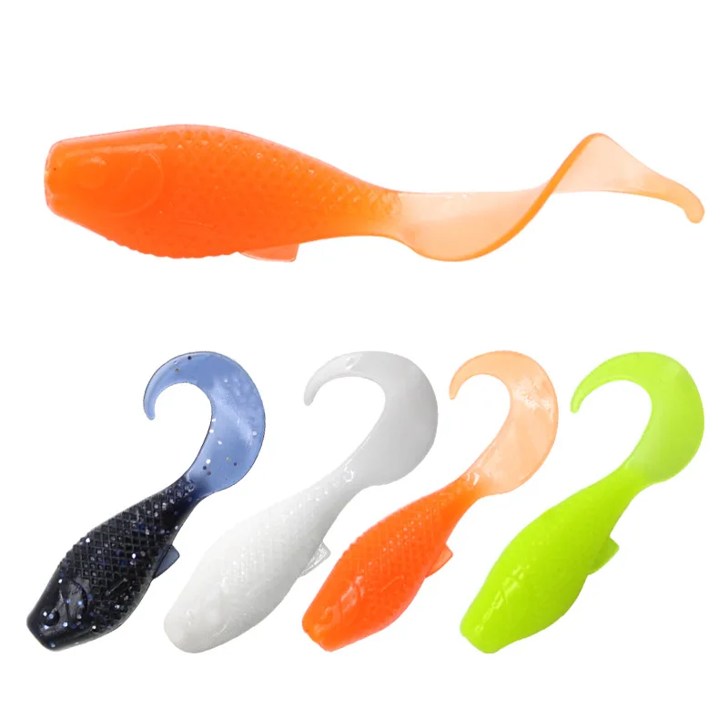 Thick Fishy Bait Bamboo Shell Rolled Tail Bait Black Pit Trout Luer Soft Lure Luminous Bait Night Fishing Lure Tadpole Rolled Ta