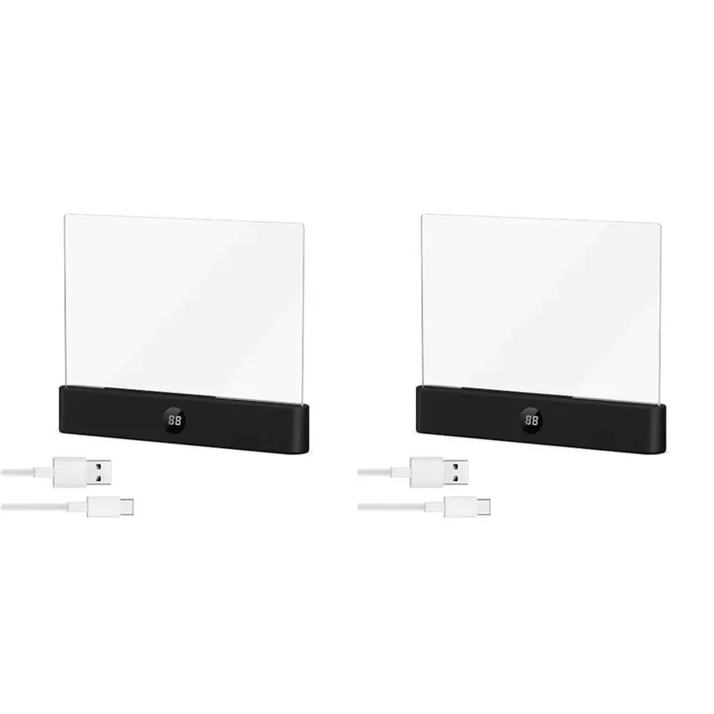 2X Book Light, Rechargeable Clear LED Flat Reading Light With 3 Colors & Timer, Plate Lamp Book Full Page Light Black