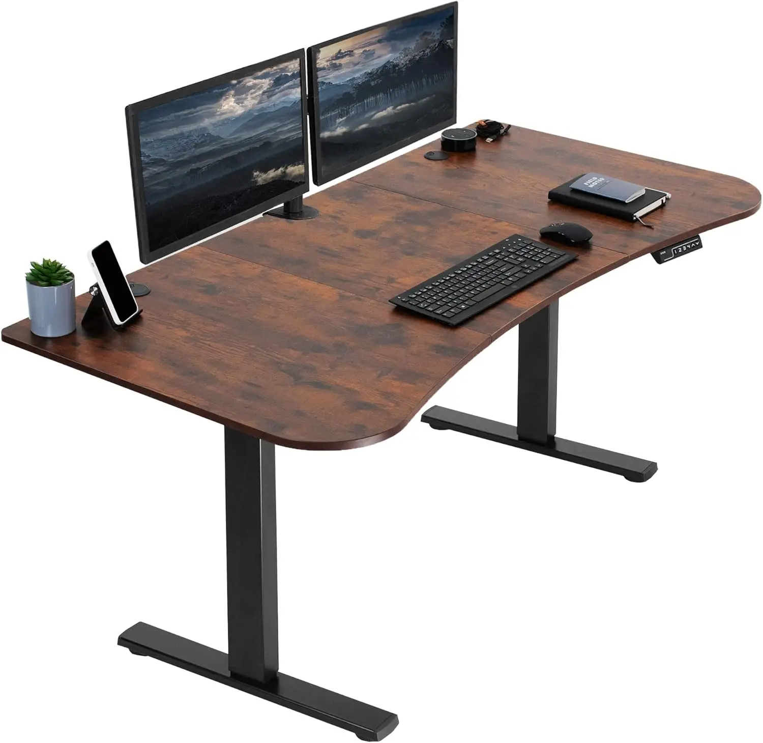 

Electric 63 x 32 inch country standing desk workstation with memory controller height adjustment, retro brown top black frame