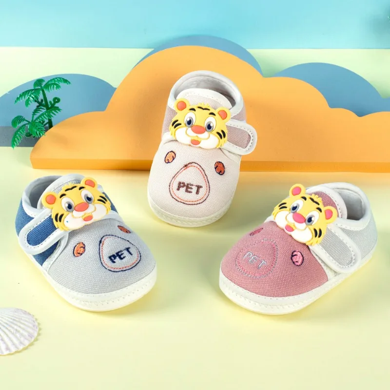 Baby Shoes Color Blocking Cartoon Tigers Cats Anti Slip Soft Soled Learning Shoes Embroidered Letters Spring Autumn Casual Shoes