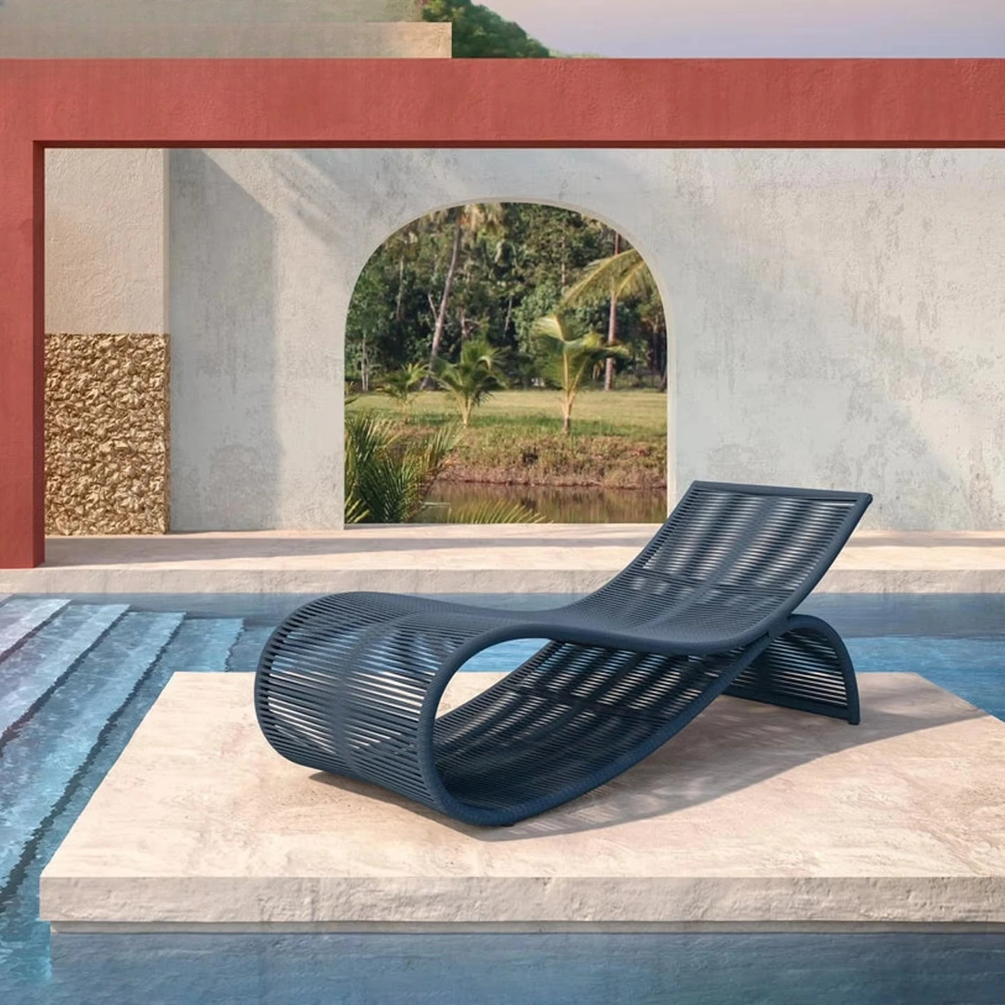 Modern Outdoor Daybed Chaise Lounge Rattan Woven Waterproof Sunproof Eco-Friendly Durable