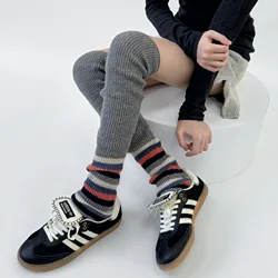New Women Leg Warmers Japanese Fashion Multicolor Striped Thigh High Stockings Autumn and Winter Knitted Foot Cover Leg Warmers