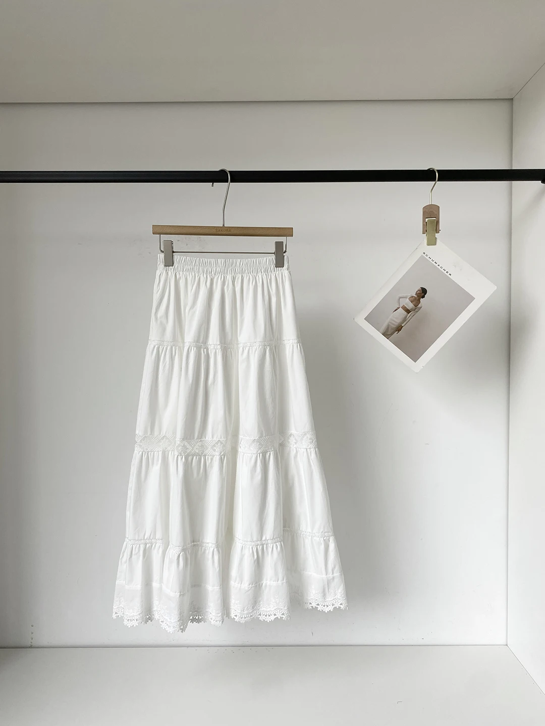 

Spring 2026 Fairy Tale Lace Trim Midi Skirt High Waist Slim Fit A-Line Skirt Commute Friendly Polyester Fiber Unique Design