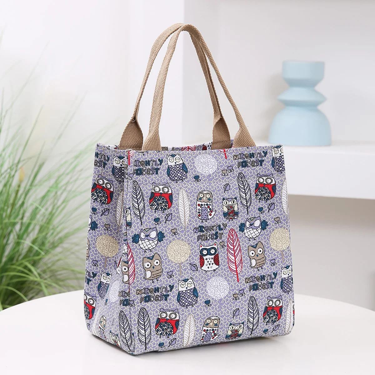 Cute Cartoon Print Lunch Bag, Portable Small Tote Bag, Women's Casual Handbag & Purse For School Work Travel