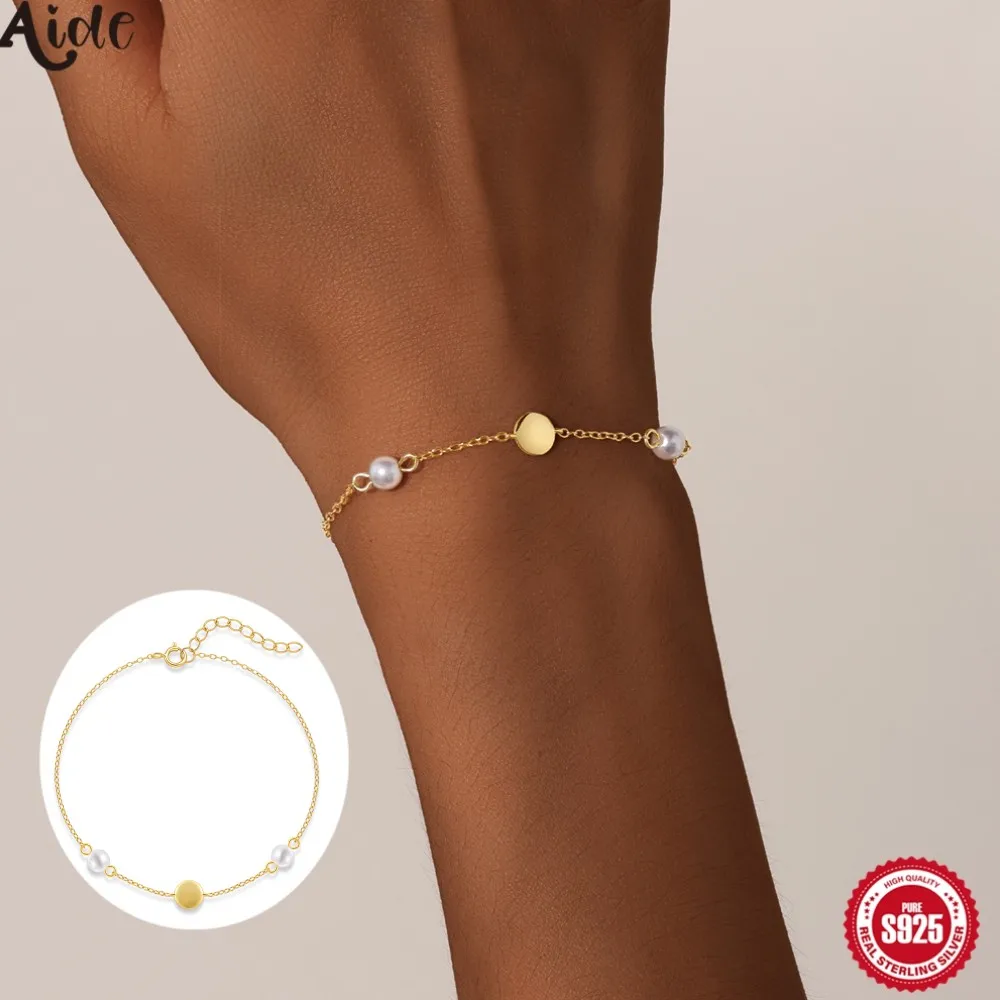 

Aide 925 Sterling Silver Women's Pearl Necklace Fashion Disk Pendant Waterproof Collarbone Neck Chain Female Bracelet Jewelry