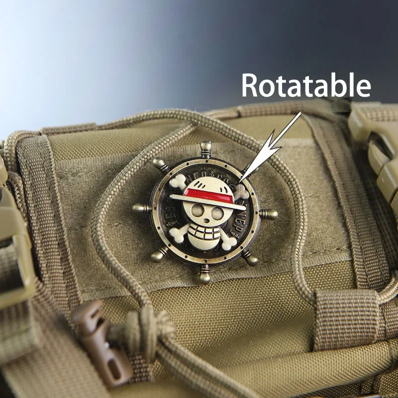 Anime One Piece Luffy Pirate Flag Logo Rotatable Metal Patches for Clothing Tactical Badges on Backpack Hook and Loop Patch