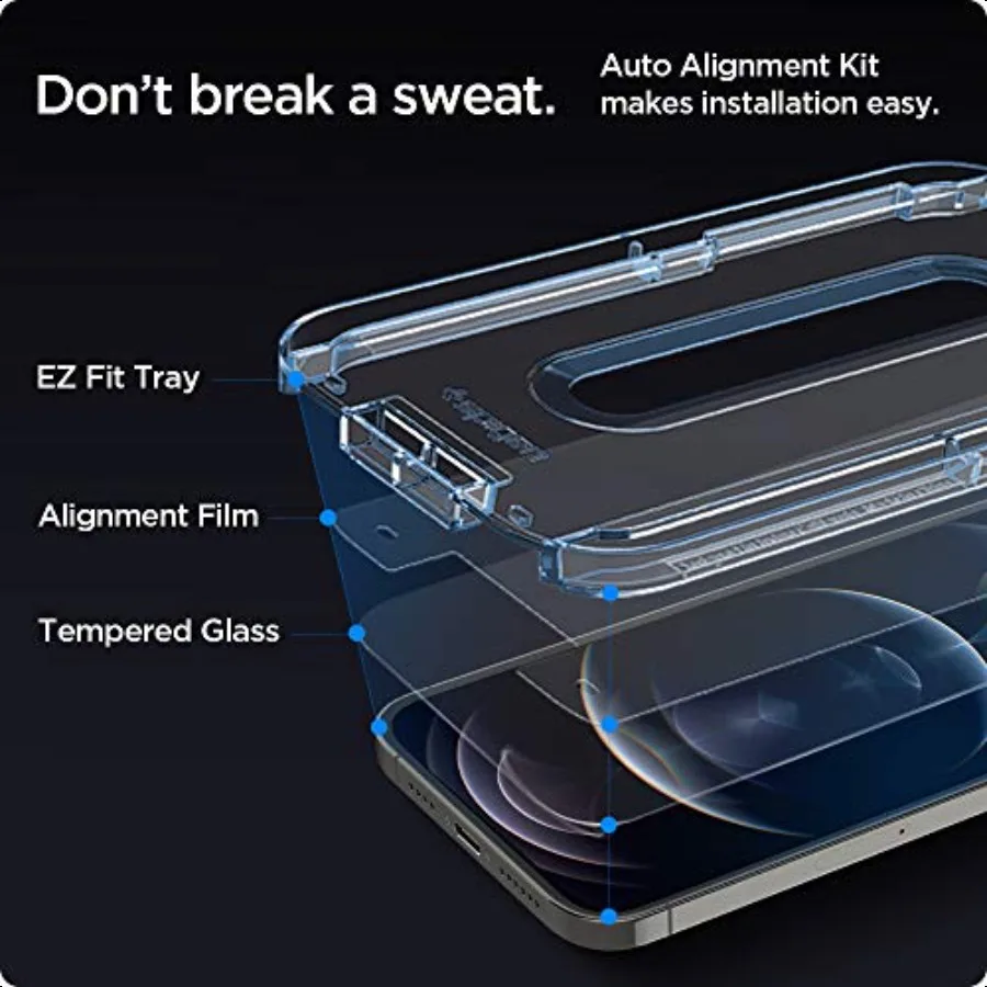 واقي شاشة من الزجاج المقوى [GlasTR EZ FIT] مصمم لهاتف iPhone 12 2020 iPhone 12 Pro (2020) [صديق للكيس] عبوتان