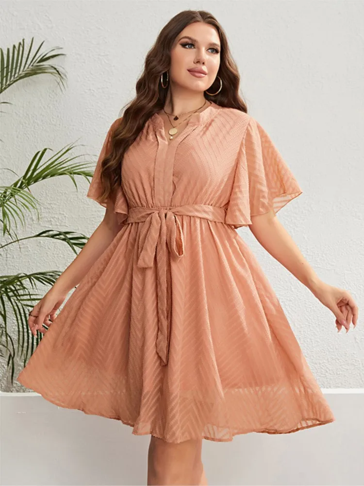 Plus Size Summer Midi Dress Women Pink V Neck Casual Ladies Dresses Loose Fashion Woman Dress 2023 Vestido Mujer