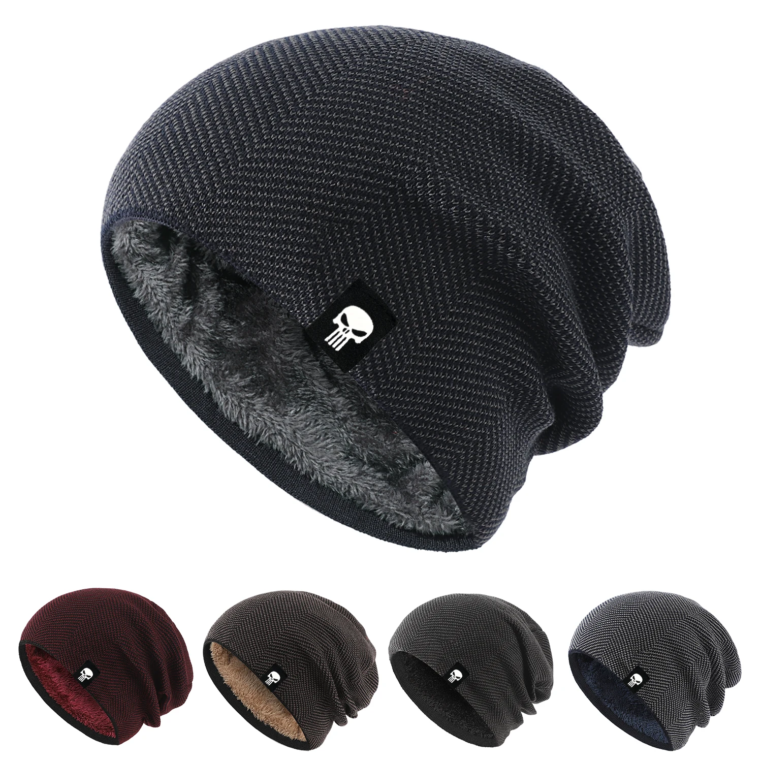 Winter Outdoor Thick Wool Lined Skull Beanie Unisex Ski Knit Cap Comfortable Breathable and warm beanie The ideal gift for frien