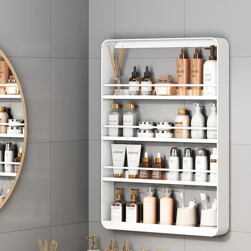 

Wall-Mounted Cosmetic Storage Cabinet: Spacious Bathroom Organizer, Large Capacity Shower Room Shelves, Non-Perforated Design