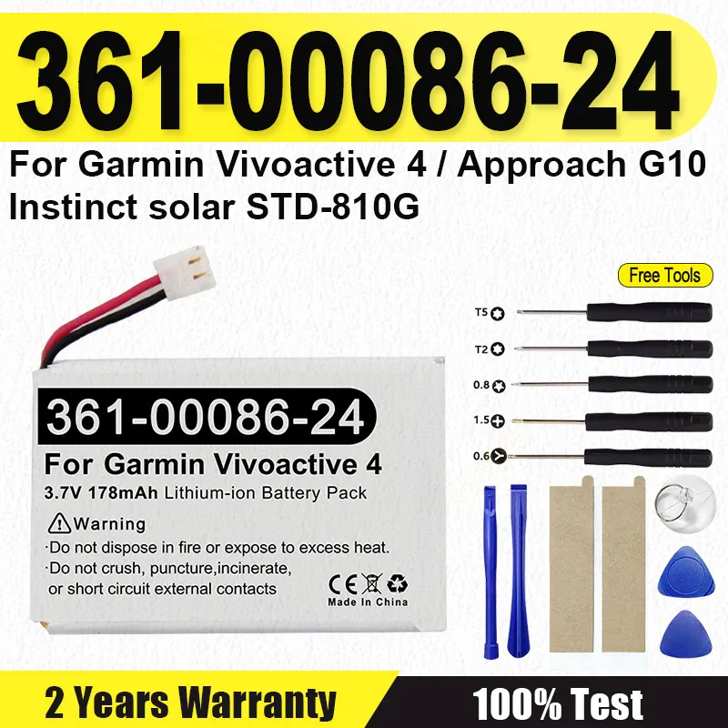 

361-00086-24 New 178mAh Battery 361-00086-23 for Garmin Vivoactive 4 /Approach G10 /Instinct solar STD-810G + Tools