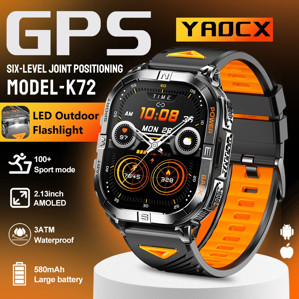 2025 New 580MAH SmartWatch Men 6 Star GPS Positioning Altimeter Barometer Compass 2.13-inch 3ATM Waterproof 100+Sport SmartWatch