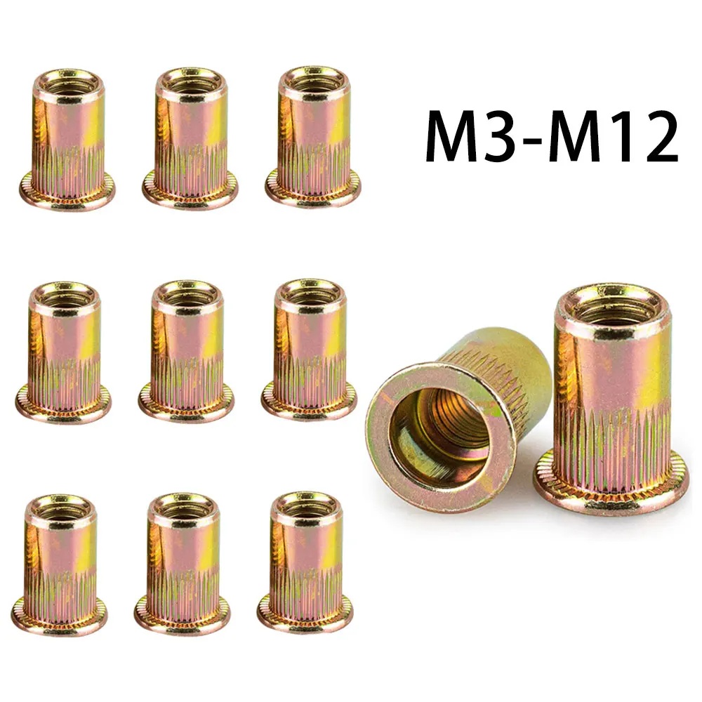 10-50Pcs M3 M4 M5 M6 M8 M10 M12 Zinc Plated Carbon Steel Rivnut Flat Head Threaded Rivet Insert Nutsert Cap Rivet Nut