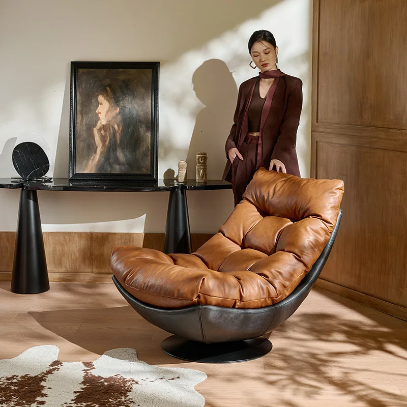 Canapé simple chaise rotative salon balcon design cuir antique décontracté