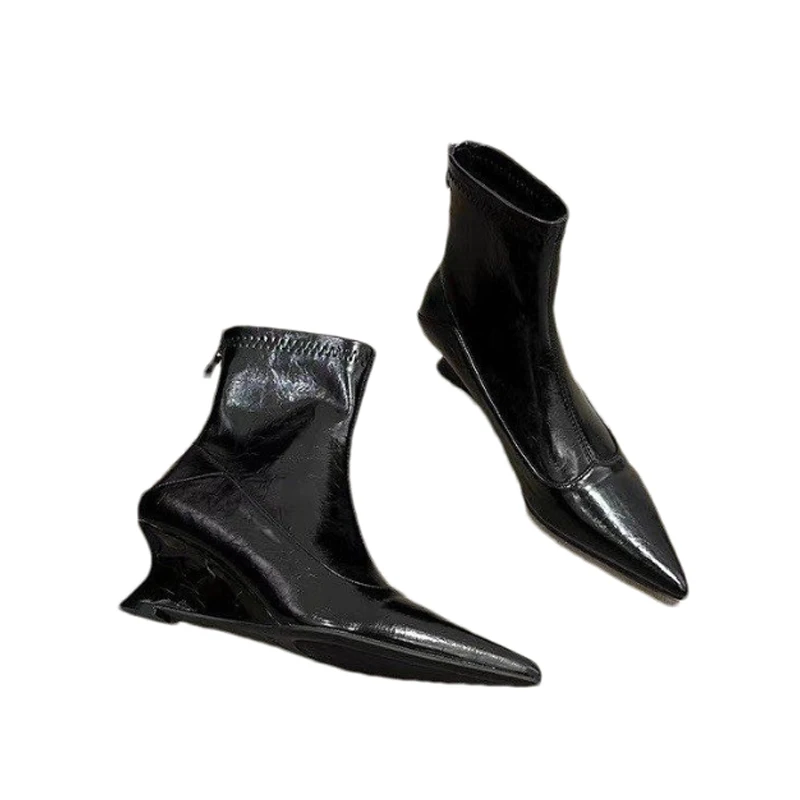 أسافين الأحذية النسائية أشار تو أحذية من الجلد عالية الكعب حذاء من الجلد 2025 الشتاء مثير مضخات البريدي تشيلسي الأحذية Mujer Snow Btoas #6