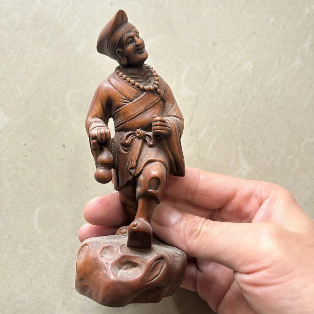 

Chinese Antique Wooden Boxwood Carved Exquisite Ji Gong Buddha Statues Sculpture