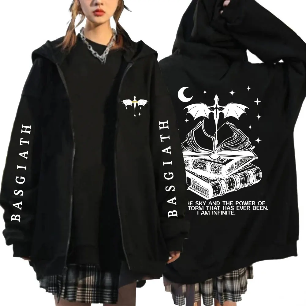 

Fourth Wing Dragon Rider Zipper Hoodies Men's Basgiath War College Fashion Winter Long Sleeve Hip Hop Oversized Casual Jackets