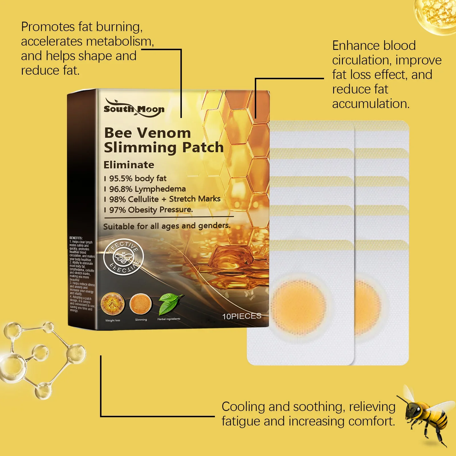 Bee Venom Patches Fast Burning Fat Bee Venom Slimming Patch Improve Stomach Lose Weight Detox Sticker Пластырь Для Похудения