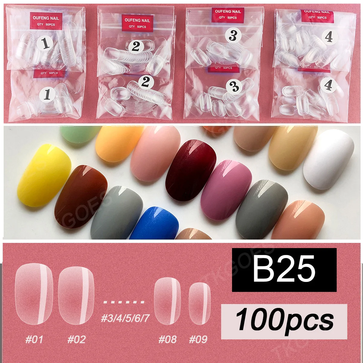 

B25 Single Size 100 Pieces/Pack S Round False Nail Tips Refill Nail Pack Size 0 to 9 Available Full Cover Fake Nail Supplier