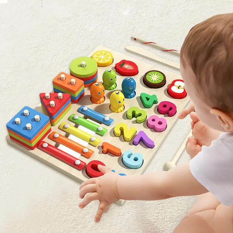 Wooden Shape Learning Puzzles Shapes Sorter Board Puzzle Developmental Preschool Early Educational Sensory Toy For Friends