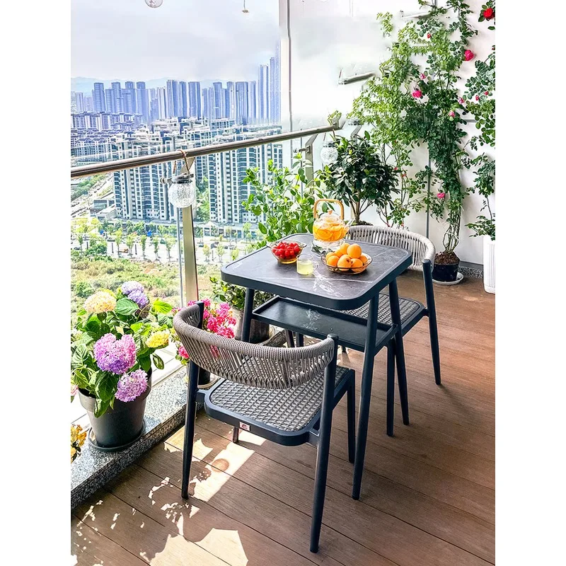 

Balcony table and chairs three-piece set household mini coffee table one table and two chairs