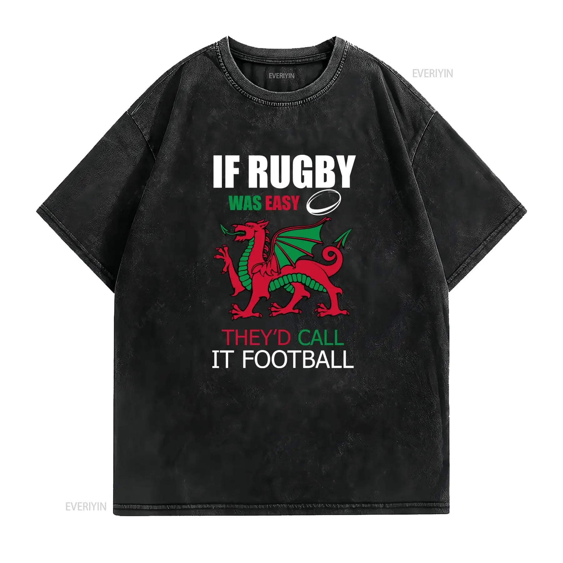 Funny Wales Rugby Fan T Shirt Welsh Print with Map Balls Casual Round Neck for Events Attire vintage Washed graphic Slightly