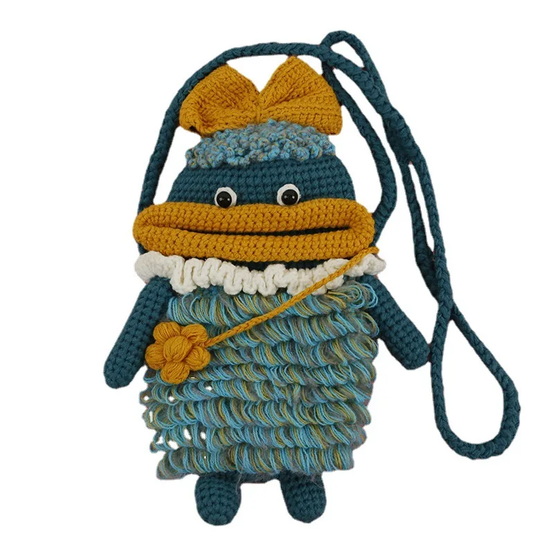

Cloth bag fragrant language hand-woven sausage mouth mobile phone bag, creative wool crocheted cute messenger bag, handmade