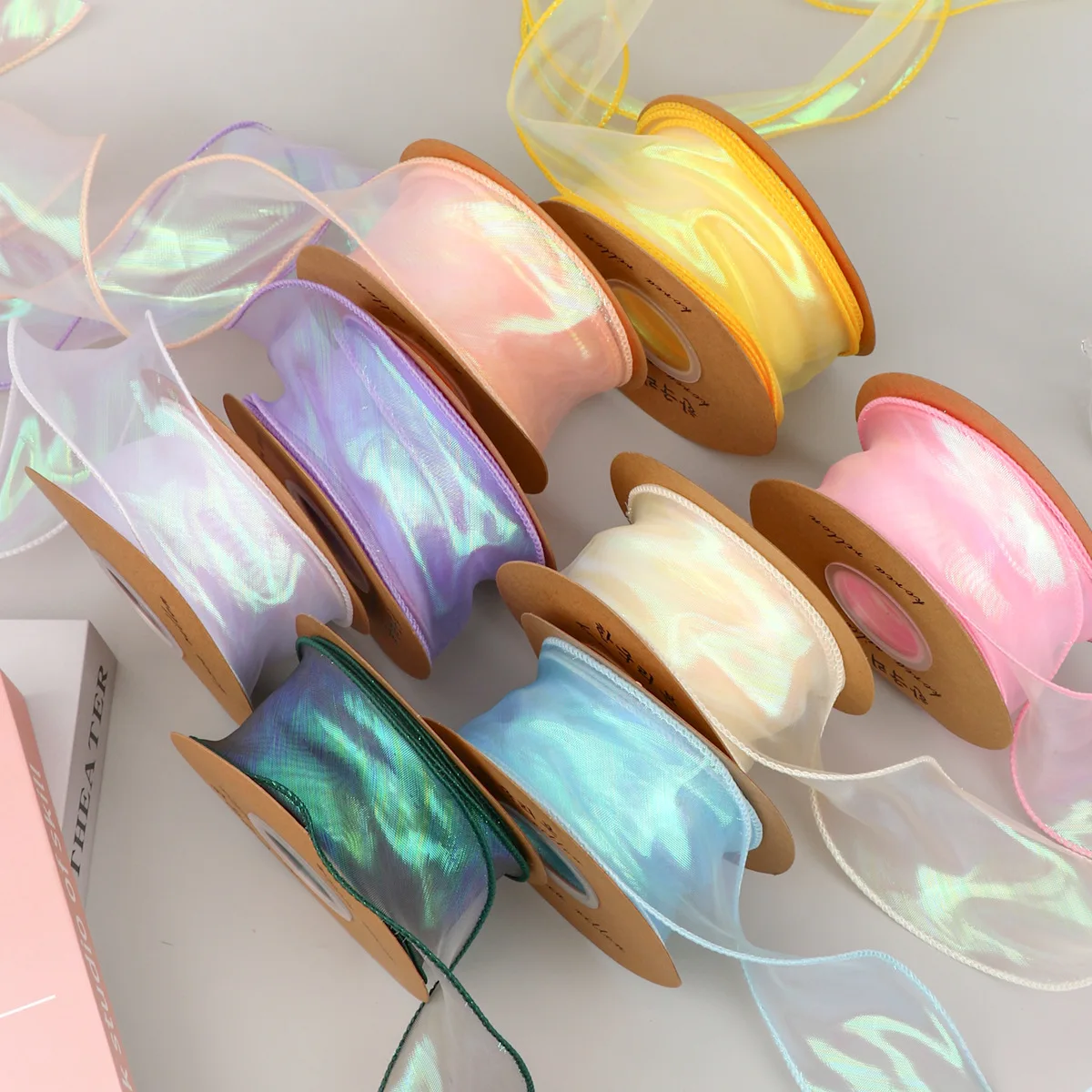 Colored Fishtail Yarn Gift Ribbons for Flowers Bouquet Packaging, Organza Wired Ribbon, DIY Sewing Accessories, 4cm * 10Yards