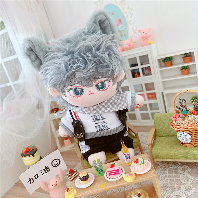 

20cm Cute Cool Boy Idol Doll Wear Shirt Pants Set Clothes Kawaii Stuffed Cotton Plush No Attributes Naked Doll Girls Fans Gifts