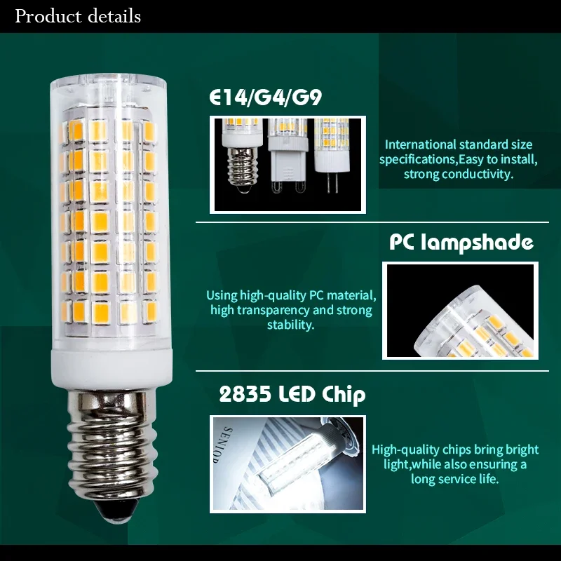 Lampadine a Led E14 G4 G9 AC 220V lampada a mais in ceramica 3W 5W 9W angolo del fascio di 360 gradi 2835SMD faretto per illuminazione domestica e ufficio