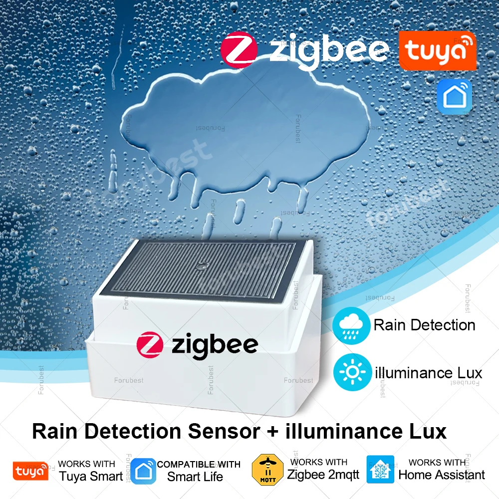 

Датчик обнаружения дождя Zigbee с детектором света, уличный водонепроницаемый датчик падения дождя для домашнего помощника Tuya Z2MQTT, автоматизация