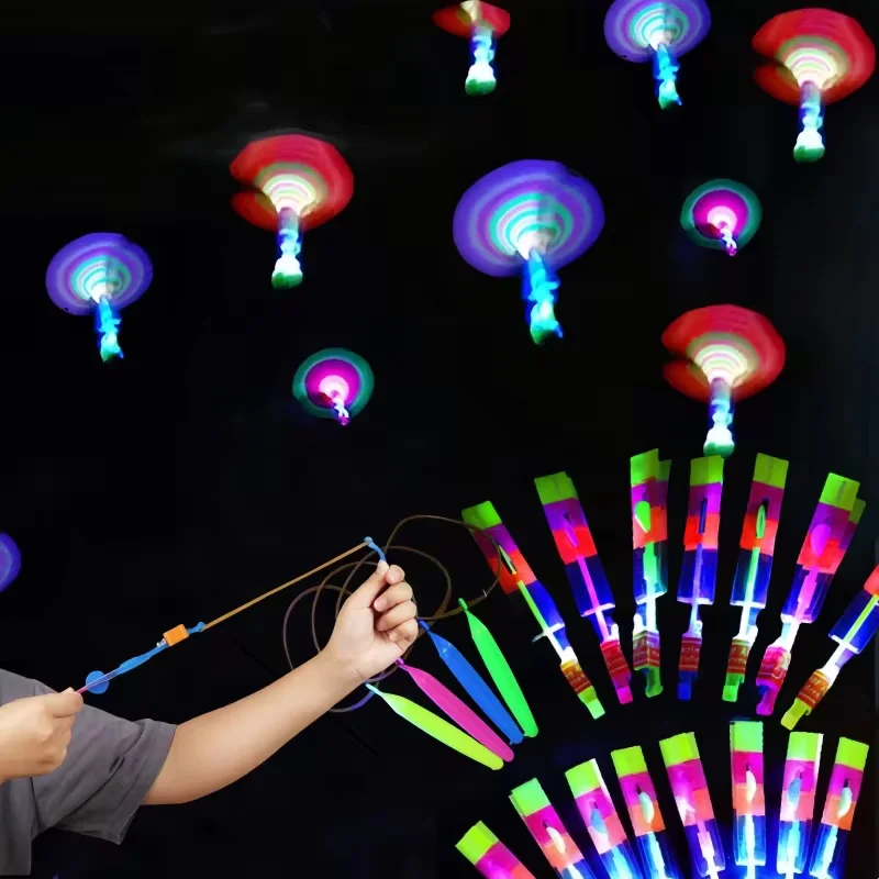 

1/3/510PCS Outdoor Sport LED Light Arrow Rocket Helicopter Slingshot Aircraft Flying Toys Rubber Band Catapult Bamboo Dragonfly