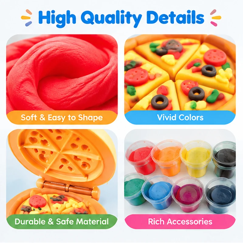 Play Dough Toys Series 12 Colors Pizza Burger Maker Play Dough Kit Kitchen Fast Food Modeling Clay Molds Set Kids Birthday Gift