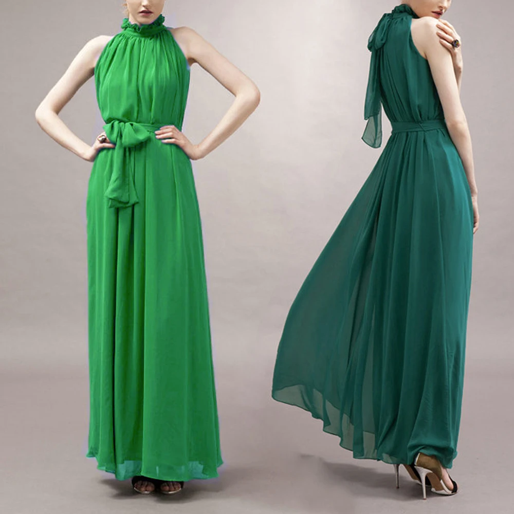 Vestido largo Bandage de gasa para mujer, vestido largo bohemio para oficina, vestido largo plisado sin mangas para fiesta, vestidos por debajo de la rodilla para mujer