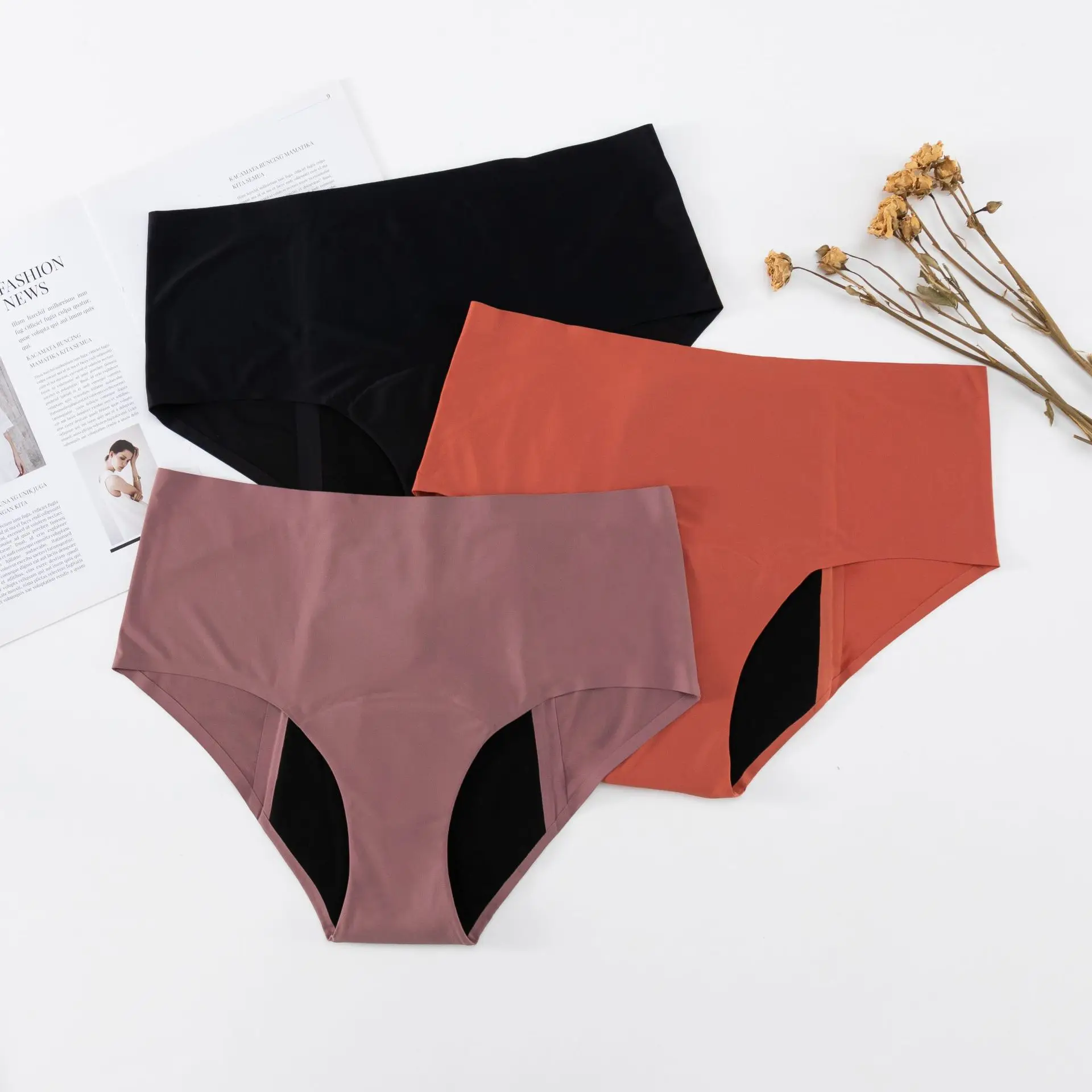 Women High Waist Seamless Period Panties Dual Side Leakproof Fast Absorb Sanitary Pad Free Reusable Washable Menstrual Underwear view 6