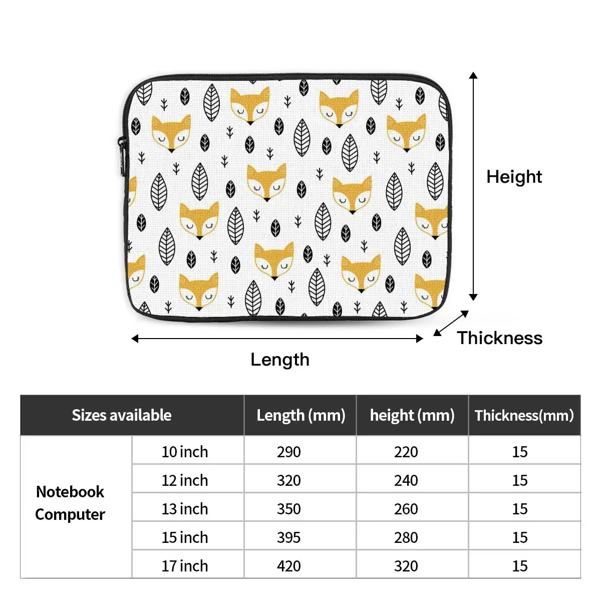 Hand Drawn Cute Fox And Leaves Pattern Computer ipad Laptop Cover Case17 15 13 12 10 Inch Laptop Sleeve Bag Portable Cover